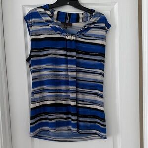 Dana Buchman Blue and Black Striped Blouse
